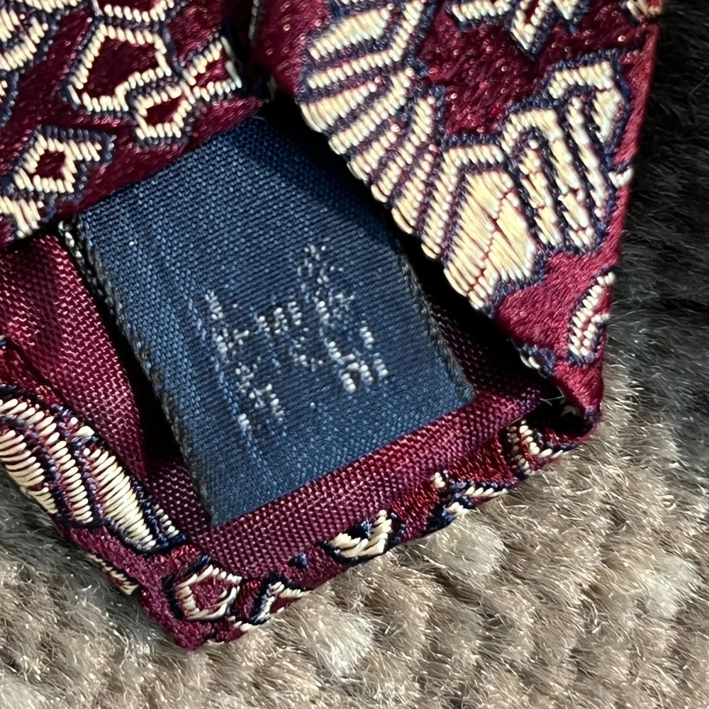 Polo Ralph Lauren Mens Silk Tie Burgundy Paisley Geometric Necktie Made in‎ USA